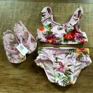 Old Navy tropical ruffle floral bikini with new matching flip flops